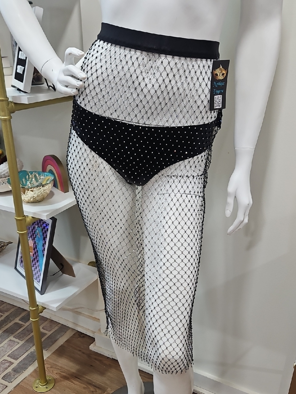 New Black Rhinestone Fishnet Beach Cover Up Festival Skirt